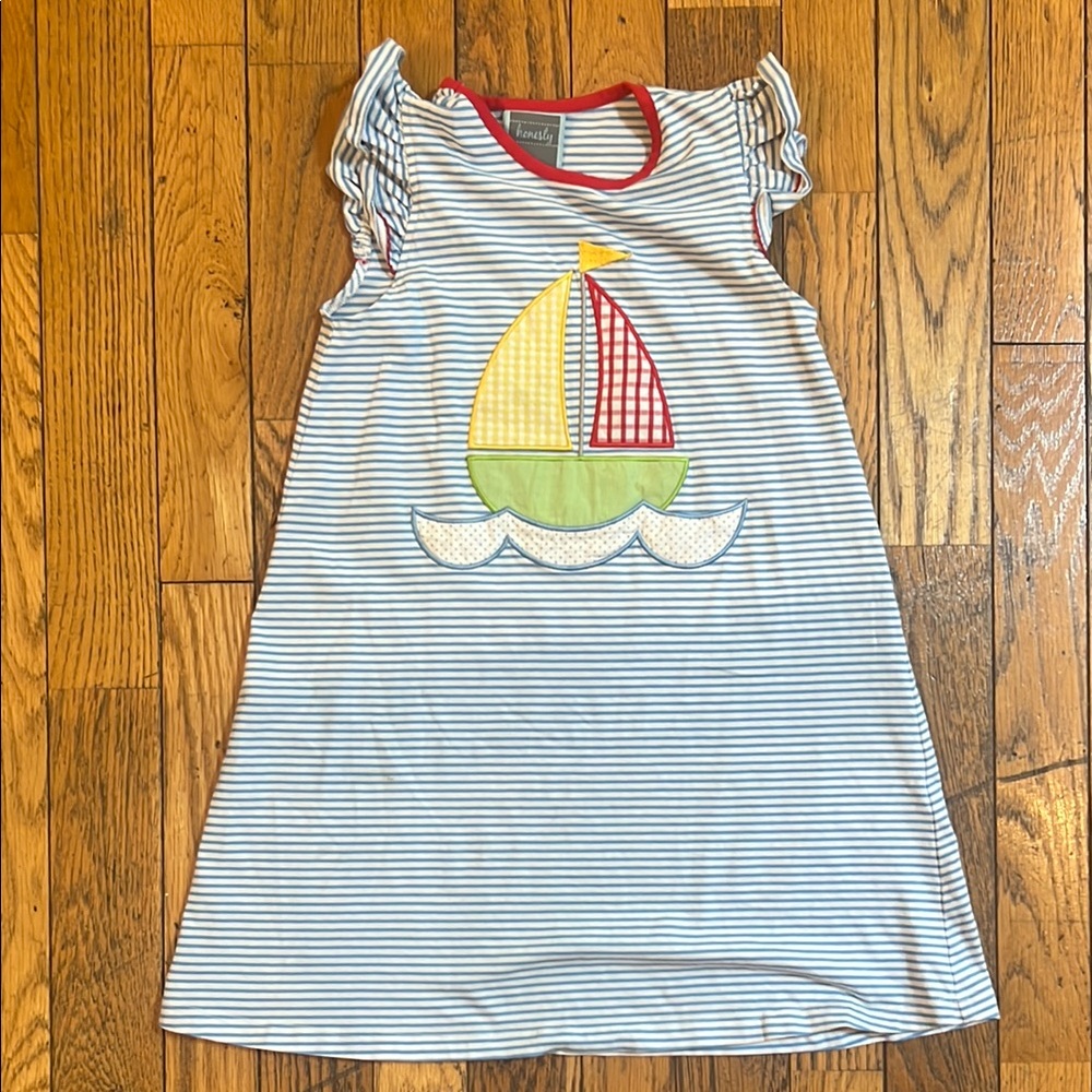 Casual Blue and Red Dress with Nautical Charm